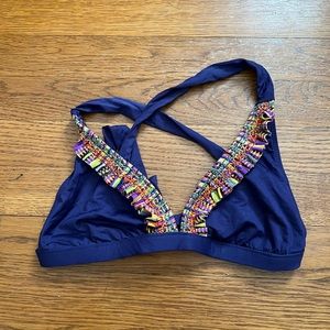 Blue Boho Lucky Brand Cross Back Bikini Top Size Medium